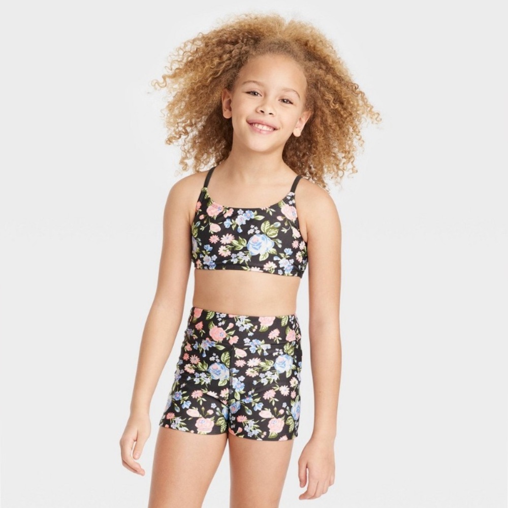 SET- Girls' Floral Bike Shorts with Adjustable Top - Art Class